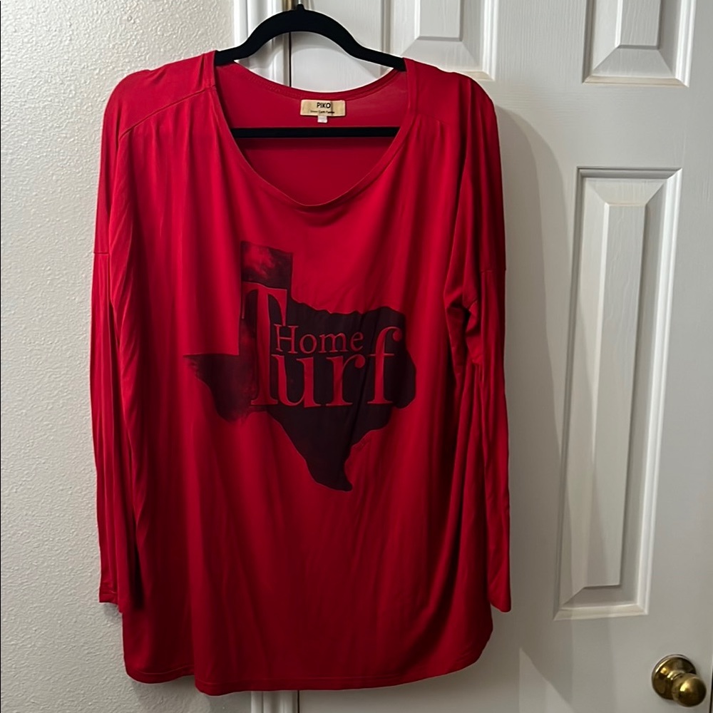 Red Long Sleeve 'Home Turf' Graphic Top